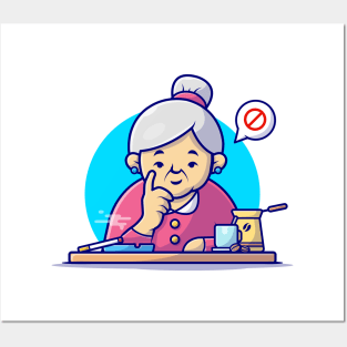 Cute Grandma Forbid Smoking Cartoon Vector Icon Illustration Posters and Art